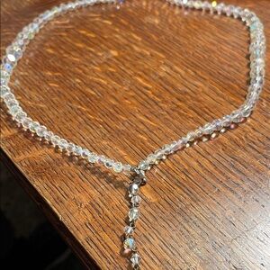 Iridescent Crystal Y-Drop Necklace - Clear Sparkle